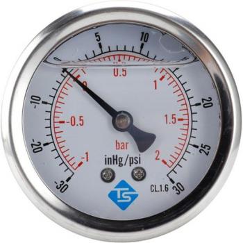68mm Glycerine Filled Back Compound Pressure Vacuum Gauge -1 to 0/1/2 Bar -30 Hg + 0/15/30 PSI