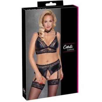 Cottelli Collection: Ensemble 2 Pièces Noir en Wetlook et Dentelle