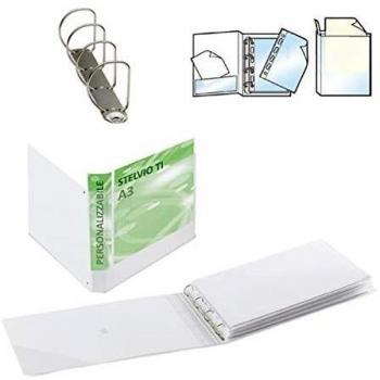 Album Personalizzabile Stelvio TI con 4 Anelli a D, 25mm, Dimensioni 42x30 cm, Colore Bianco