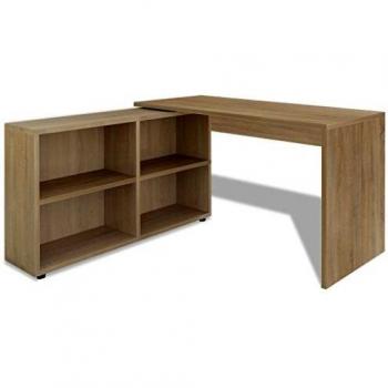 VidaXL L-Shaped Corner Desk with Four Shelves and Storage Cabinet in Walnut