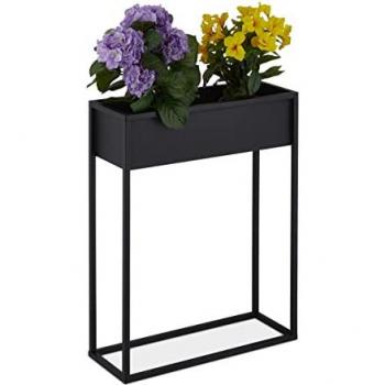 Porta Piante Rettangolare Relaxdays, Metallo, 70x55x20 cm, Nero