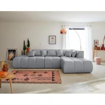 Caracas 5 Places – Canapé d’Angle Droit en Tissu Gris