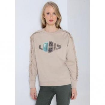 Lois Jeans Outlet 2024: Sudadera de Cuello Caja y Volantes Marrones
