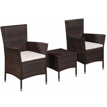 Elegantes 3-tlg. Bistro-Set aus Poly Rattan in Braun