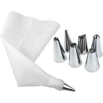 8 Piece Pastry Decorating Set with 6 Stainless Steel Nozzles and Silicone Bag