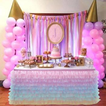 Multi-Layer Tulle Table Skirt for Weddings with Solid Color and Wooden Ears