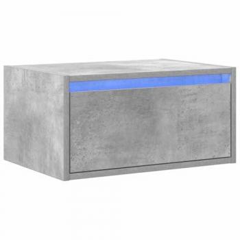 VidaXL Wall-Mounted Bedside Cabinet with LED Lights Concrete Grey