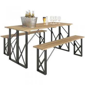 Ensemble table et bancs en bois Outsunny – 6 à 8 personnes – 160 cm – trou pour parasol 5 cm – cadre acier marron