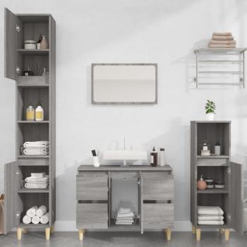 Grey Sonoma Engineered Wood 3 Piece Bathroom Furniture Set vidaXL