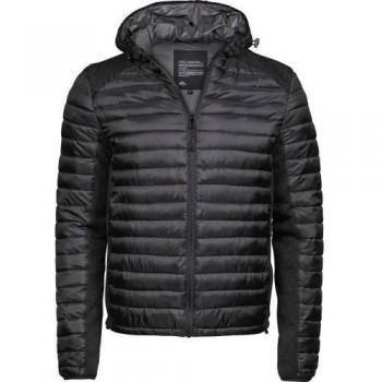 TEE JAYS Men's Crossover Hooded Padded Outdoor Jacket – XL (Jet Black)