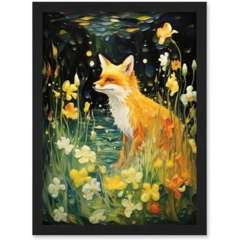 Artery8: Fox Dream Floral Yellow Oil Painting – Lily Dreamscape (A4)