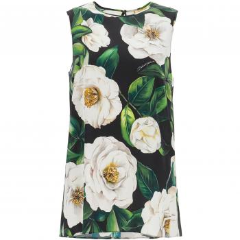 Dolce & Gabbana Gardenia Print Silk Charmeuse Top, Sleeveless, Female, Multicolor, XS