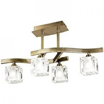 FrostedGlass Cuadrax 4-Light G9 Antique Brass Square Semi Flush Fixture