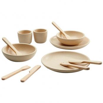 PlanToys Geschirrset aus recyceltem Holz, 12 Teile