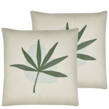Set of 2 Boho Green Throw Cushions 45 x 45 cm with Leaf Design