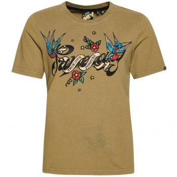 Maglietta Superdry a Maniche Corte con Motivo Tattoo Script Verde Muschio S