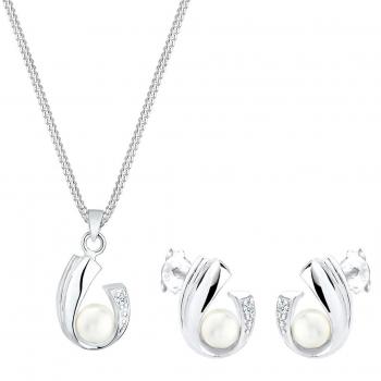 DIAMORE Schmuckset Damen, Süßwasserperlen und Diamant (0.05 ct.)