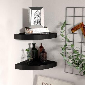 Prolenta Premium: Étagères d’angle sans fixation, 2 unités, Noir, 25x25x3,8 cm, MDF