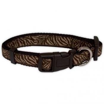 Collier nylon Doogy « Zébrée Marron » – 16 mm de largeur, 21‑34 cm d’extension