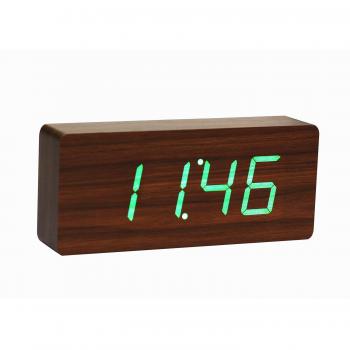 Gingko GK06G8 Holz‑Click‑Clock Digitaluhr – Walnussoptik, grüne LED