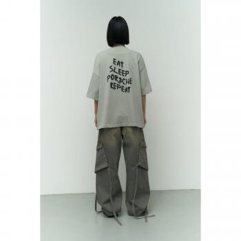 T-shirt Grigia Mangia Dormi Fuma Oversize