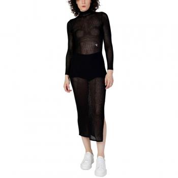 Ribbed Knit Midi Dress in Black