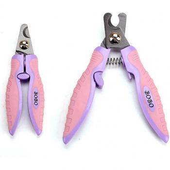 Tijera de uñas de doble filo para perros con cabezal color rosa