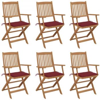 Chaises de terrasse pliables en bois d'acacia avec coussins