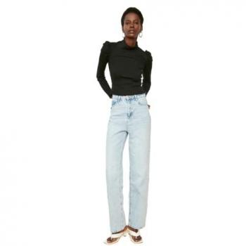 Trendyol Damen Hohe Taille Jeans Blau