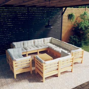 12 Piece Garden Lounge Set with Cream Cushions