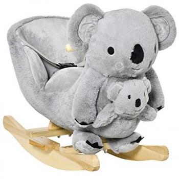 Homcom Jouet à bascule koala sonore rugissement fauteuil intégré ceinture Gris 60x50x33cm