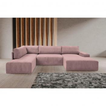 WERK2 Wohnlandschaft Rotterdam‑U U‑Form – Cord in Rosa mit Schlaf