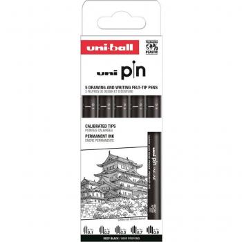 Uni‑Ball ASP008 Zwarte Pinset – 5 Verschillende Breedtes