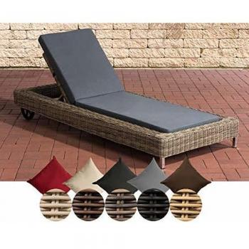 CLP Polyrattan Rattan‑Liege Rosso I Outdoor‑Gartenliege mit Rollen, verstellbar, eisengraue Rückenlehne – Natura