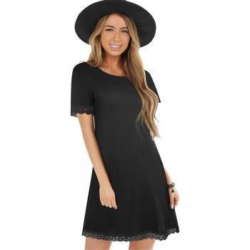 Loose Fit Black Lace Summer Dress for Women T029