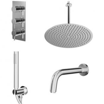 Circo Polished Chrome Triple Thermostatic Shower Valve with Diverter and 400mm Round Rain Head, Ceiling Arm & Slide Rail Kit