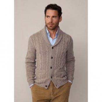 Cárdigan de Lana Beige con Cuello Chal Hackett