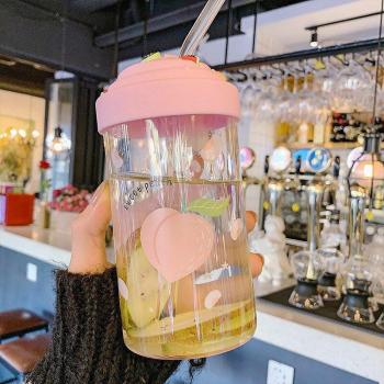 Kawaii Transparent Milk Bottle with Reusable Straw