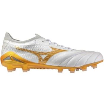 Mizuno Morelia Neo IV Elite Beta FG/AG – White with Gold Accents & Cool Grey Tones