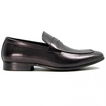Black Leather Saddle Loafers for Men