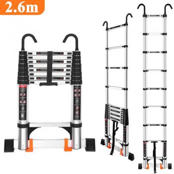 Teleskopleiter 2.6M Schwarz Silber mit Wandhalterung