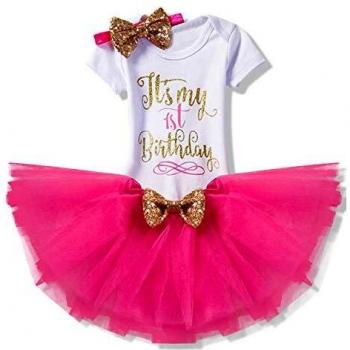 TTYAOVO Set di Abiti per Bambina 1° Anno: Gonna a Tutu + Fascia Rosa Rossa