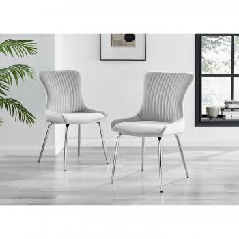Nora Premium Velvet Seating – Dual Chairs, Chromed Legs, Grey Toned Upholstery