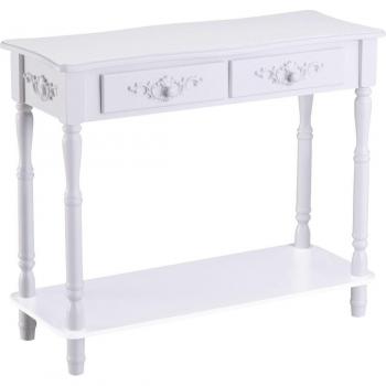 Dual Drawer Wooden Entryway Console Table with Built‑In Shelf (White)