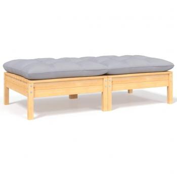 Massivholz Kiefer 2-Sitzer Gartensofa mit grauen Kissen