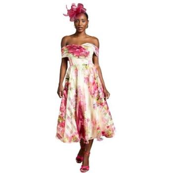 Elegant Ivory Stripe Organza Midi Dress