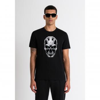 Camiseta de jersey negro con estampado de calavera para hombre