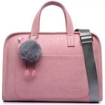 Wasserabweisende Lederaktentasche für Frauen – 14 Zoll Laptop, Flamingo‑Print