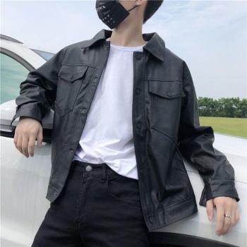 Loose Fit Black Leather Motorcycle Jacket for Men