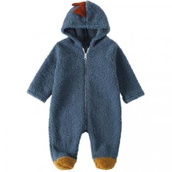 Herbst-Dino-Winter-Baby‑Footies aus dicker Korallenvlies mit Kapuze, Langarm, für Mädchen & Jungen